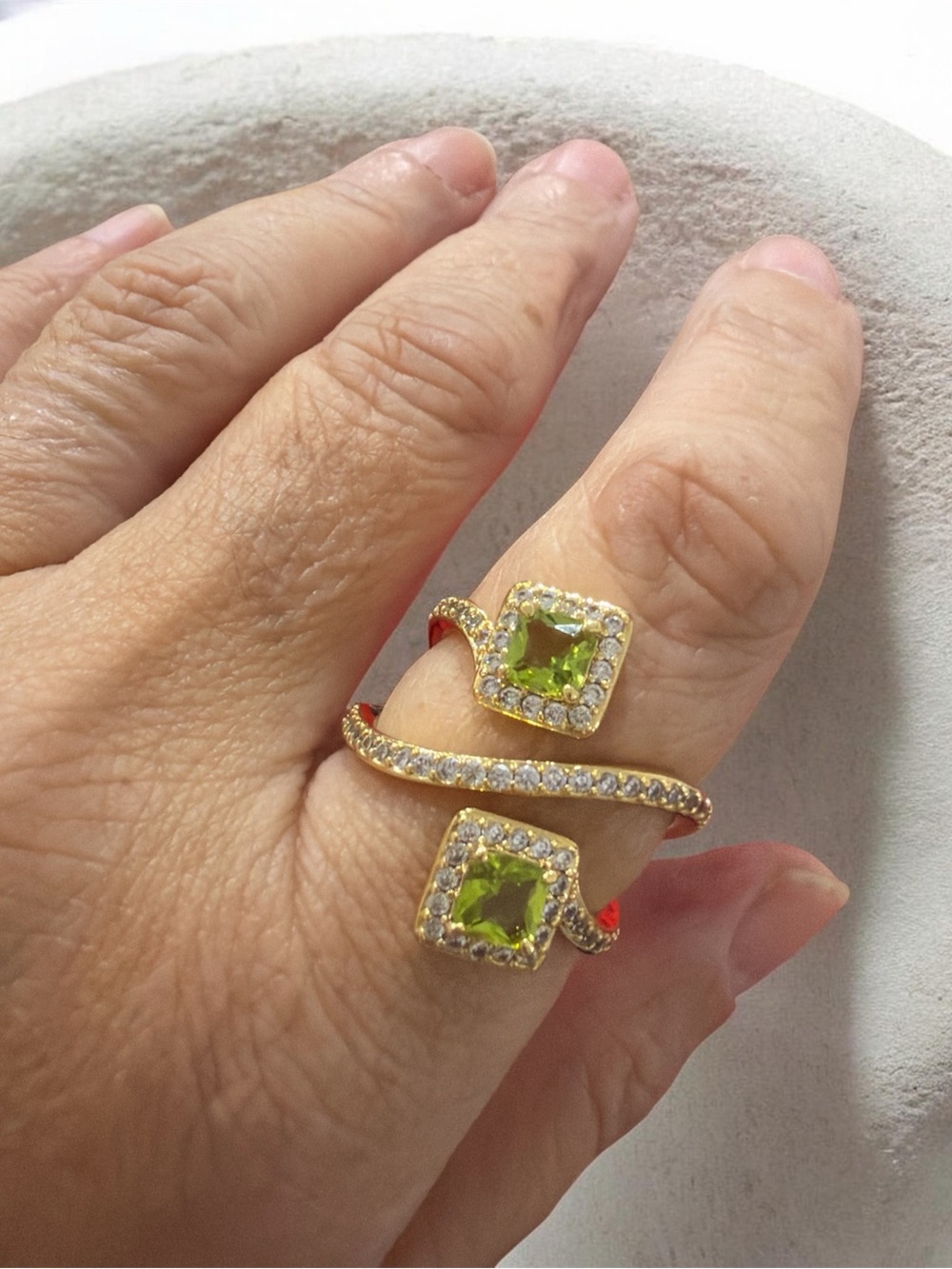 Gold-Tone peridot Crystal Wrap Ring - Elegant Women's Jewelry